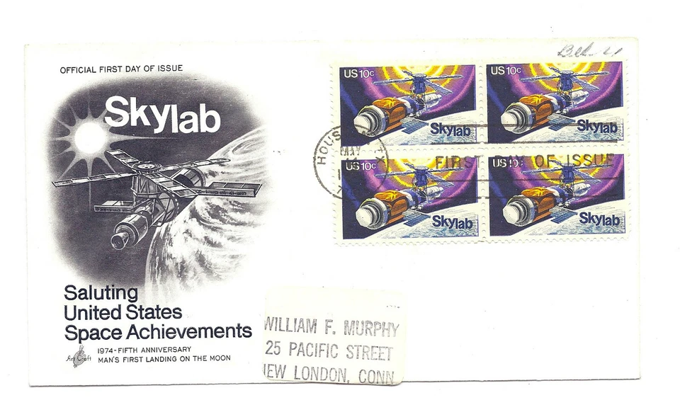 1529 Skylab, ArtCraft block of 4, Typed Address, FDC - Image 1 of 1