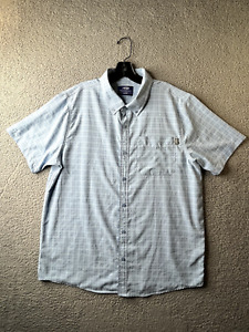 AFTCO Mens Large Short Sleeve Button Shirt Light Blue Plaid