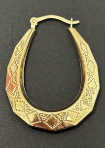 9ct 375 Yellow Gold Patterned Oval Creole Hoop Earrings - Picture 1 of 5