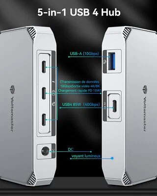 Yottamaster 40Gbps 5 in 1 USB C Hub USB4 Thunderbolt 3 4 Docking Station Dual 4K - image 1 of 4
