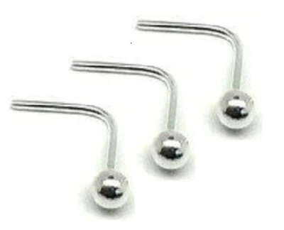 3 x Sterling Silver  2mm Plain Ball L Shape Nose Studs Piercing Body Jewellery - Image 1 of 3