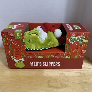 Dr Seuss Grinch Christmas Santa Hat Slippers Slides Men's S 7/8 NEW - Picture 1 of 4