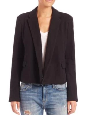 Abrigo Chaqueta Blazer James Perse Mujer Talla 3 Negro Recortado Polar Algodón  Foto 1 de 4