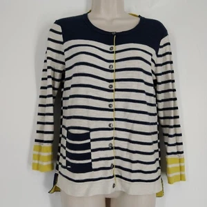 White Stuff Size 8 Cardigan Navy Ivory Lime 100% Cotton Striped - Picture 1 of 3