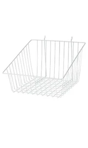 6 Slatwall or Pegboard Wire Slant Baskets White Slat Wall 12" x 12" x 8" - 4" H - Picture 1 of 1