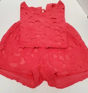 Blue Rain Short Set Miami Coral Applique Overlay Floral Tone onTone Short Sleeve - Picture 1 of 9