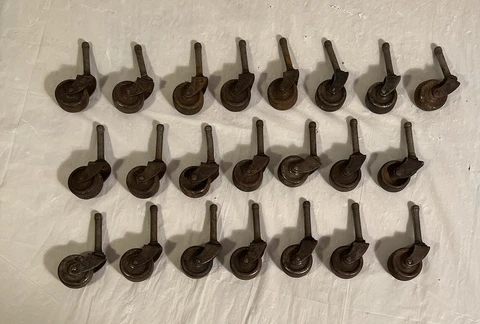 Vintage Lot Of 22 Steel Furniture Caster Wheels 1 Inch Diameter 1.5 Inch Shaft Cover