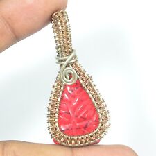 Red Onyx carving Copper Wire Wrap Pendant Elegant Handcrafted Jewelry