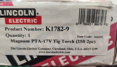 Lincoln Electric K1782-9 MAGNUM PTA-17V TIG TORCH (25FT 2PC), Qty.1 - Image 1 of 3
