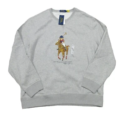 Polo Ralph Lauren 男式灰色骑行 Polo Bear 图形羊毛套衫运动衫 — 第 1/4 张图片