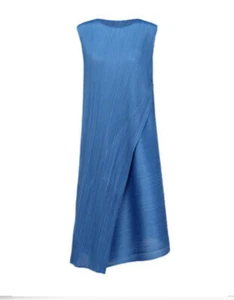 NWT! ISSEY MYAKE PLEATS PLEASE Cerulean Blue Dress w/ Diagonal Panel Sz 3 - Picture 1 of 11