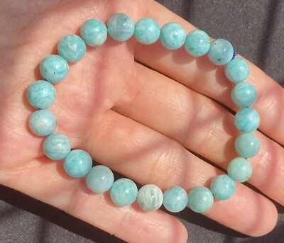 Natürlicher grüner Amazonit Edelstein Runde Perlen Friedliches Armband Handar... - Bild 1 von 4