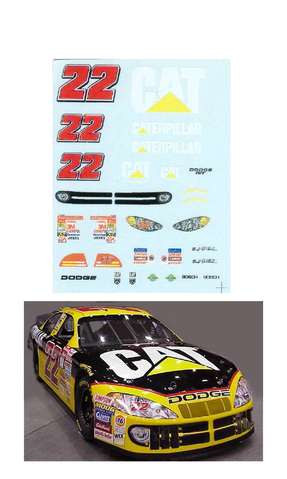 #22 Ward Burton 2002 猫道奇 1/64 比例贴花适合 AFX Tyco Lifelike Autoworld — 第 1/1 张图片