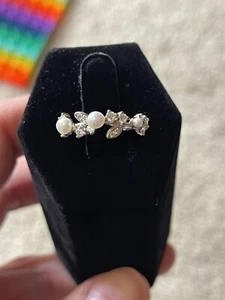 Anello argento sterling imitazione perle zirconi foglie fiori misura 8 - Foto 1 di 15
