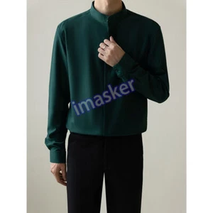 Para hombres Otoño Coreano Calce Ajustado Negocios Seda Hielo Estilo Chino Camisas Mangas Largas - Imagen 1 de 30