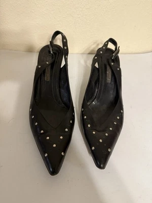 Zapatos de salón Narciso Rodriguez de cuero negro talla 9 con tachuelas Rocker Italia Y2K Foto 1 de 4