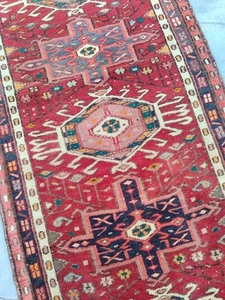 Heriz 2x11 Runner Rug, Skinny Antique Runner 2x11 Turkish vintage Oushak Red - Picture 1 of 12