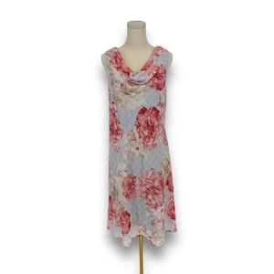 Y2K Vintage Signature by Robbie Bee Light Blue Pink Floral Midi Slip Dress 12 - Picture 1 of 9