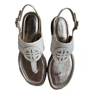 New Clarks Reyna Glam Slingback Medallion Thong Sandals Synthetic Leather, 10M - Picture 1 of 14