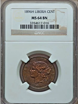 Liberia - 1896H Cent in NGC MS 64 BN - Image 1 of 2