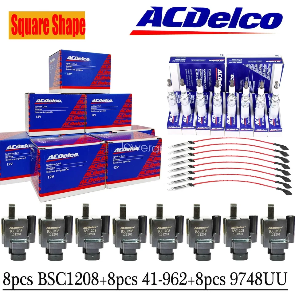 Bobina de encendido cuadrada + cable de bujía para Chevy GMC 4,8/5,3/6,0/8,1 L paquete 8 u% Foto 1 de 4