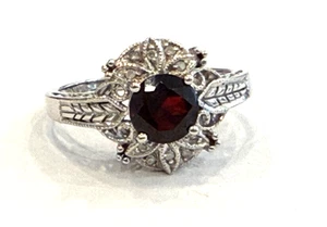 Ring 10 Karat Weißgold Granat Diamanten Größe 9,75 - Bild 1 von 5