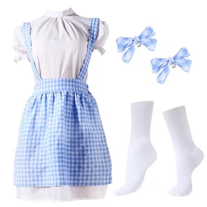 Halloween Cosplay Anzug Deluxe Prinzessin Fee Blau Gingham Kleid Set Haarschleifen... - Bild 1 von 7