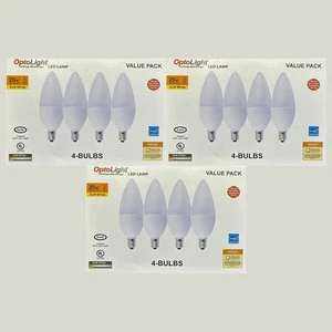 12pk Opto LED Light Bulbs B10 E12 Chandelier Candle Lamp 3W 2700K Life 25000 Hr - Picture 1 of 2