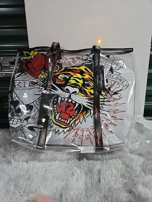 Bolsa tote de ombro Ed Hardy Tiger grande transparente com bolsa pequena - Imagem 1 de 4