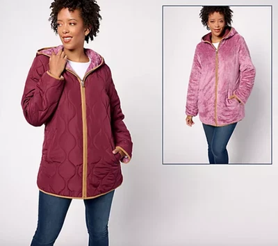 Susan Graver Reversible Quilted Woven & Plush Fleece Jacket, Size XL a620230 - Image 1 of 4