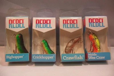 4 peças de iscas de pesca rebelde bighopper e crickhoppers lagostins e wee craw todas novas - Imagem 1 de 2