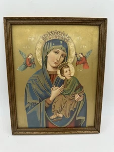 Jungfrau Maria Unsere Liebe Frau von der Immerwährenden Hilfe Religiöser Druck Antik Gerahmt - Bild 1 von 9