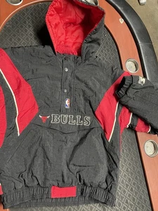 Chicago Bulls Starter Pullover Jacke Vintage 90er Kapuze Half-Zip XL - Bild 1 von 4