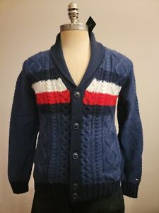 Tommy Hilfiger Mens Wool Colorblock Cardigan Sweater Blue White Red Size XS
