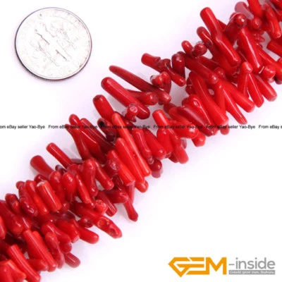 Red Coral Gemstone Irregular Branch Stick Beads For Jewelry Making Strand 15" - Image 1 of 4