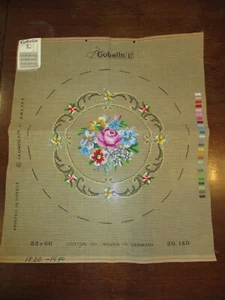 Gobelin Round Floral Needlepoint Cotton Canvas Screened Printed in Greece NOS - Picture 1 of 5