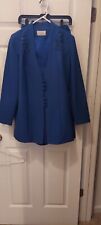 Talbots 2 Piece Skirt Suit Women Sz 16W Long Sleeve Sparkle Blue Unlined Elastic