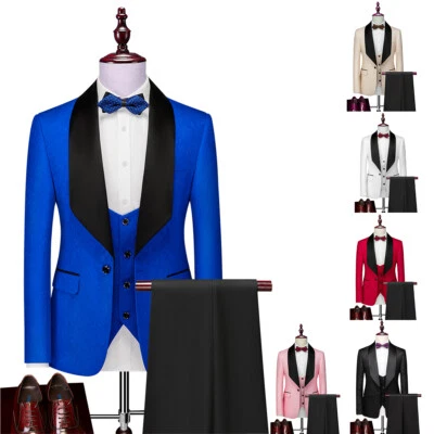 Jacquard Men Suits Single Breasted Floral Tuxedo Shawl Lapel Jacket Vest Pants - Image 1 of 4