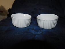 2 X OVEN TO TABLE WHITE RAMEKIN DISHES RIBBED OUTER GLAZE EXCELLENT CONDITION