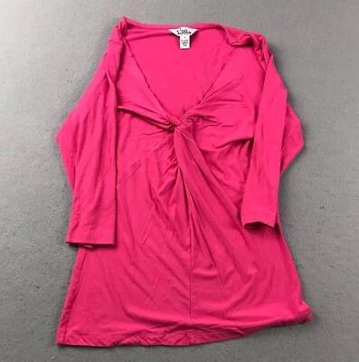 Camiseta Pullover Lilly Pulitzer Top Mujer Rosa Mediana Cuello en V Nudo Mangas Largas Foto 1 de 4