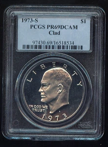 1973-S PCGS CLAD EISENHOWER DOLLAR PR69DCAM 554 - Bild 1 von 2