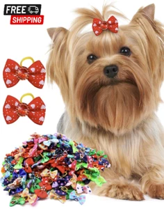30pcs Hair Bows With Rubber Band Pearls, Puppy Hair Grooming Accessories NEW - Picture 1 of 9