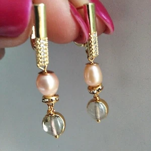 Citrine And Pearl 14K Gold Plated Earrings - Picture 1 of 3