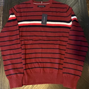 Tommy Hilfiger Maglione Uomo Rosso Righe Logo Taglia S Pullover Maglione �� - Foto 1 di 5