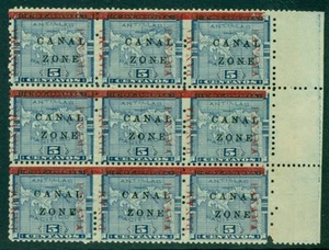 CANAL ZONE #12 5¢ blue, Margin Block of 9, og, NH, VF - Picture 1 of 1