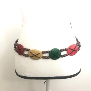 Women's Belt One Size Brown Green Gold Coconut Shell Boho Hippie Beaded Ladies - Picture 1 of 11