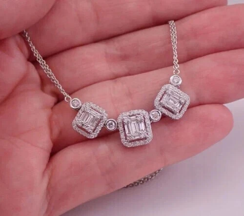 Racimo de barra colgante de diamante esmeralda creado en laboratorio de 2 quilates enchapado en plata de oro blanco de 14 quilates Foto 1 de 1