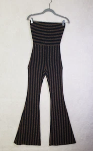 Fashion Nova Women Jumpsuit Small Black Glitter Nylon B Strapless Slim Flare Leg - Picture 1 of 20