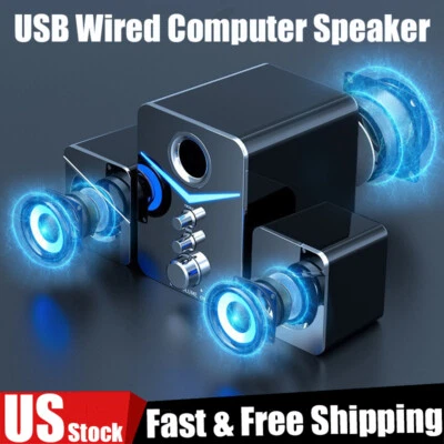 USB Computer Speakers System Stereo Bass Subwoofer LED for Desktop Laptop PC US - Image 1 of 4
