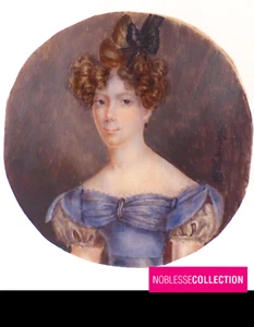 SIGNED ANTIQUE 1830s FRENCH MINIATURE HAND PAINTED GOUACHE WOMAN PORTRAIT - Picture 1 of 6